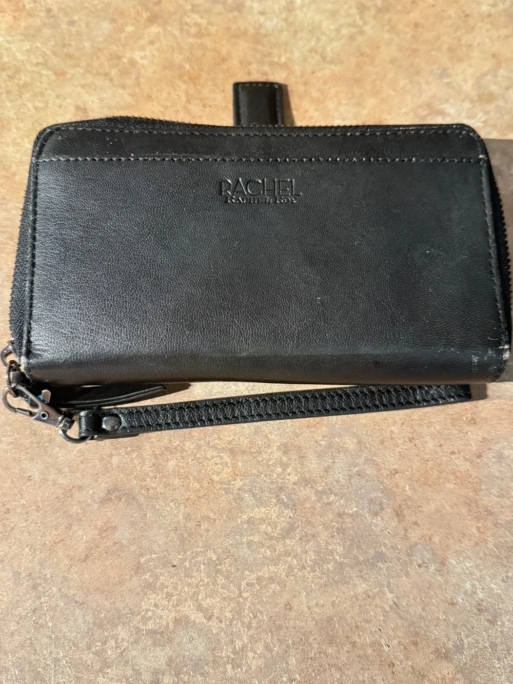 Rachel Black Leather Zip-Around Wristlet Wallet